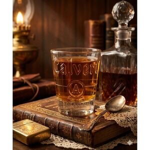 Vintage Calvert Whiskey Shot Glass Embossed Logo Clear Barware Collectible